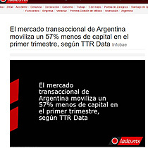 El mercado transaccional de Argentina moviliza un 57% menos de capital en el primer trimestre, segn TTR Data